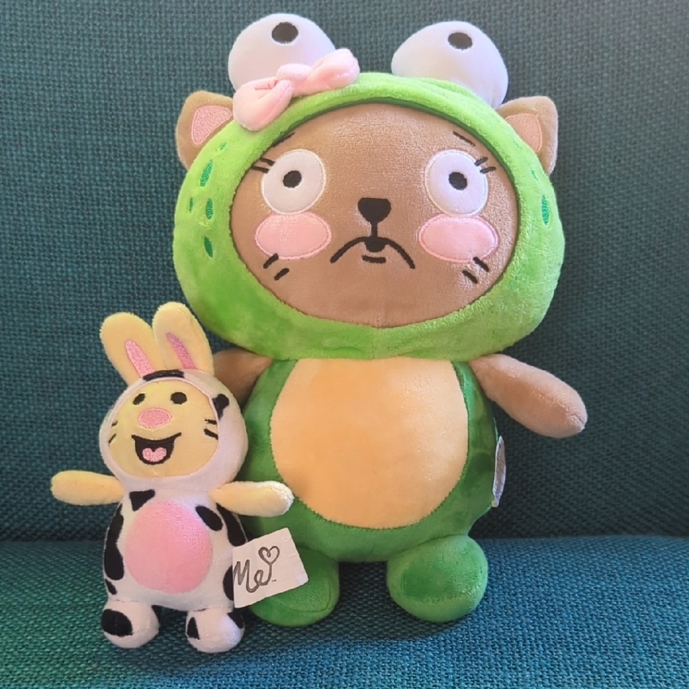 Green Frog and Pink Bunny Plush Set
